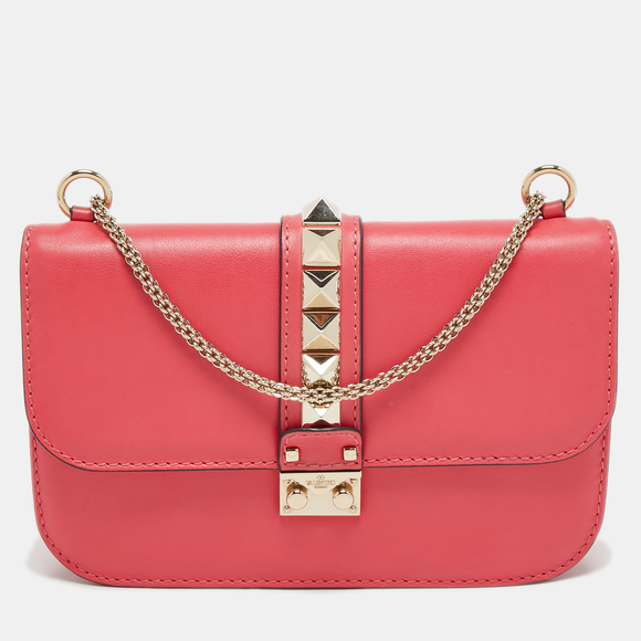 Valentino Handbags - VALENTINO Pink Leather Medium Rockstud Glam Lock Flap Bag
